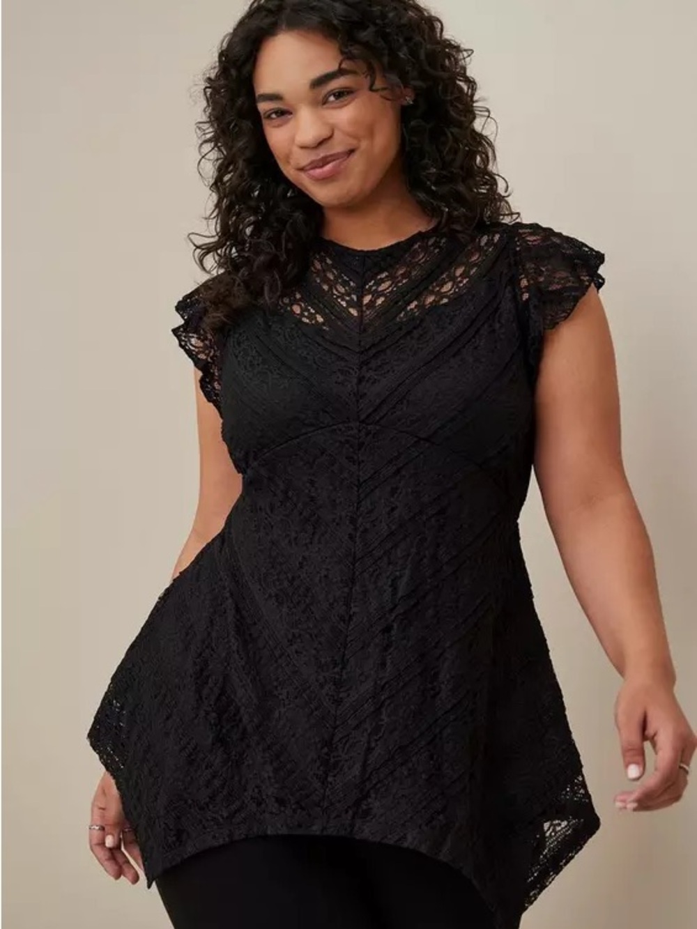Torrid Lace Flutter Sleeve Tunic Dress - Black